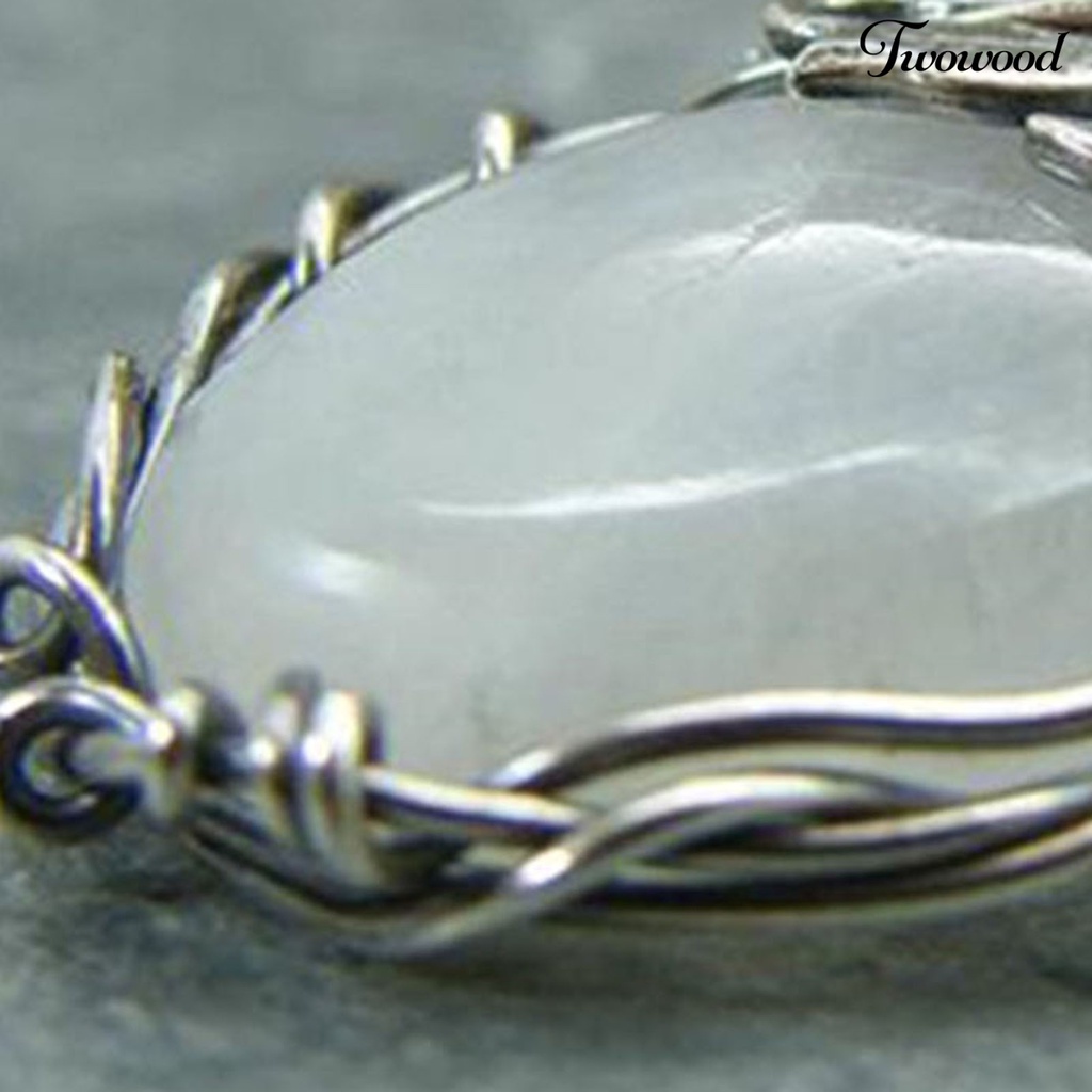 Twowood Clavicle Necklace Extension Chain Leaf Print Fine Workmanship Faux Moonstone Pendant Charm Necklace for Women