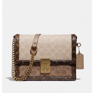 Coach Hutton Shoulder Bag In Signature Canvas Snakeskin