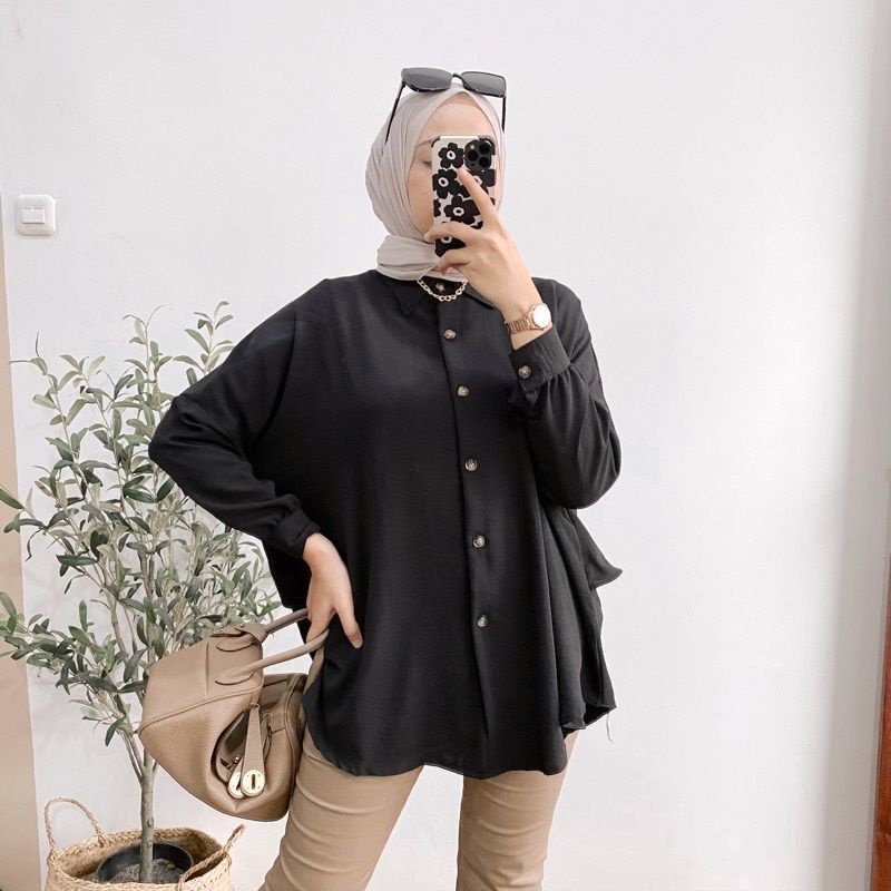 Sabrina Shirt Kemeja Wanita Oversize Atasan Blouse Tunik Cringkle Jumbo