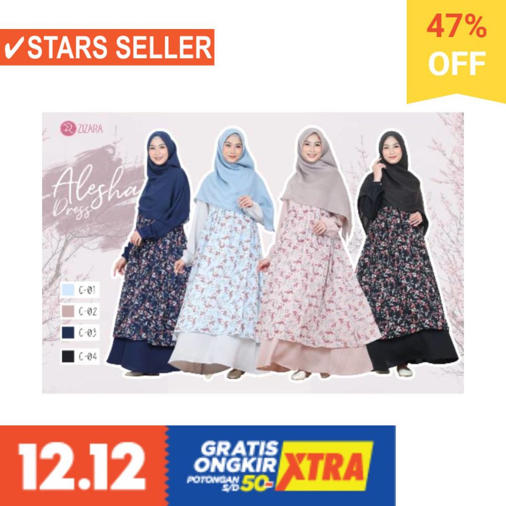 BUSANA MUSLIM PEREMPUAN FASHIONABLE CEWEK CANTIK / Gamis Alesha Dress Zizara