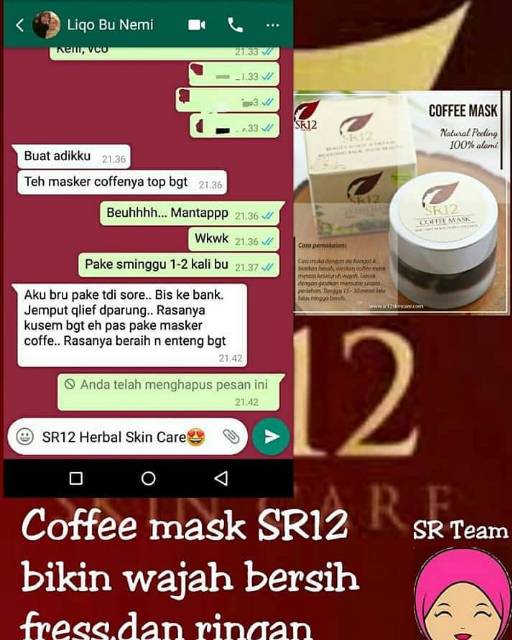 COFFEE MASK PEELING SR12 / PEELING HERBAL SR12/ PEELING KOPI ROBUSTA/ PEELING ALAMI