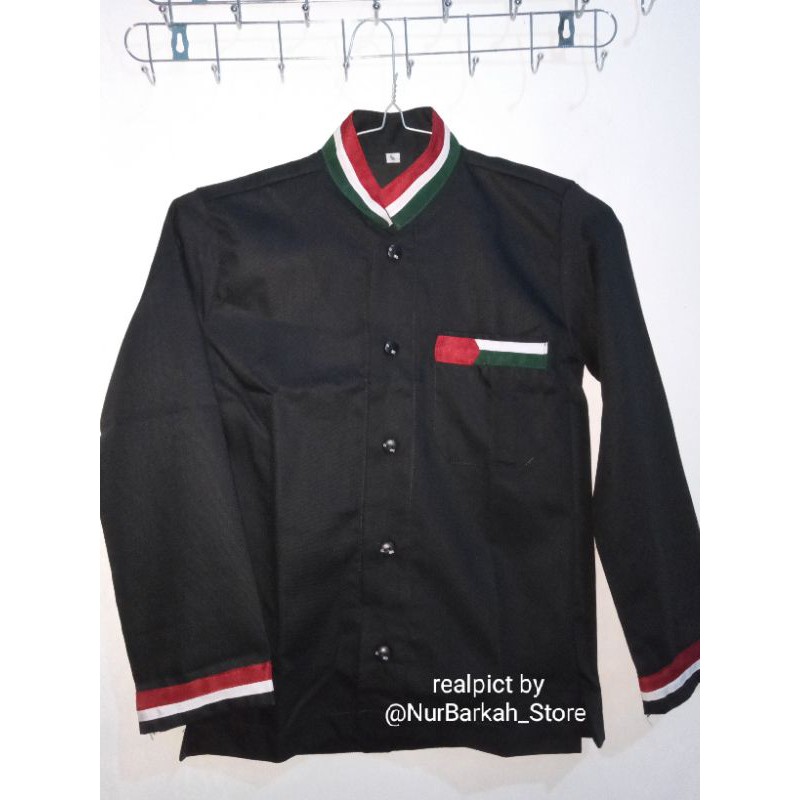 BAJU KOKO PALESTINA ANAK KATUN PREMIUM HITAM KEMEJA ANAK LAKI2 ATASAN MUSLIM PRIA