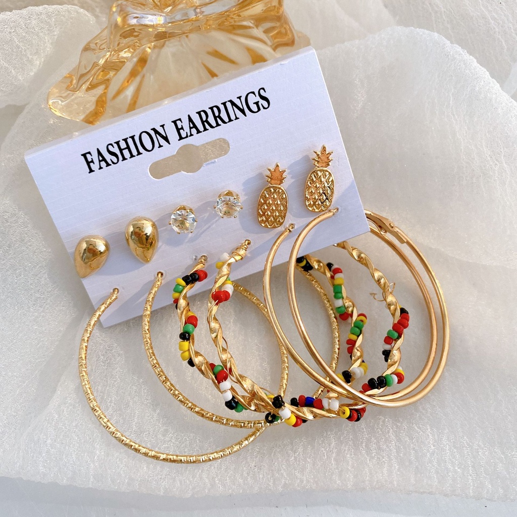 Set Perhiasan Anting Bentuk Lingkaran Besar Warna-Warni Gaya Vintage Untuk Wanita