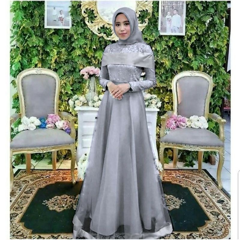 Maxi brokat syantik Badriah/ Maxi Serela Dress Gamis pesta baju brukat gamis tutu