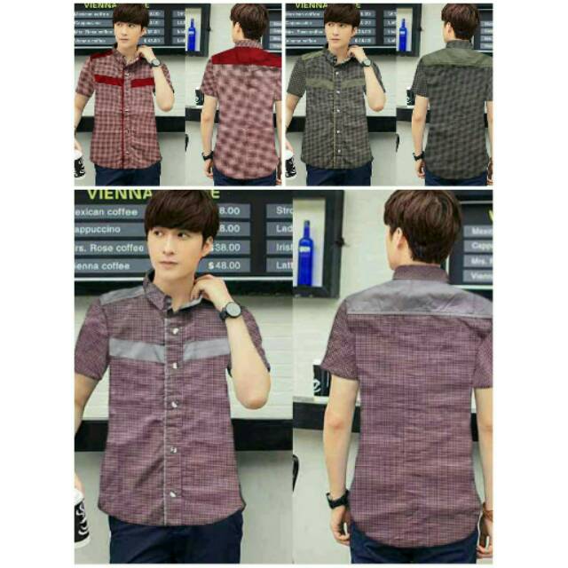 BosBaju - Square Import Kemeja hem pria lengan pendek motif kotak (3warna)