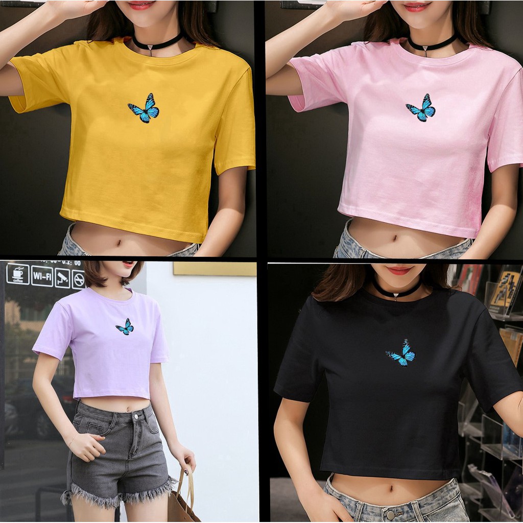 Crop YERIKA Atasan KUPU KUPU / BUTTERFLY Lengan Pendek Wanita