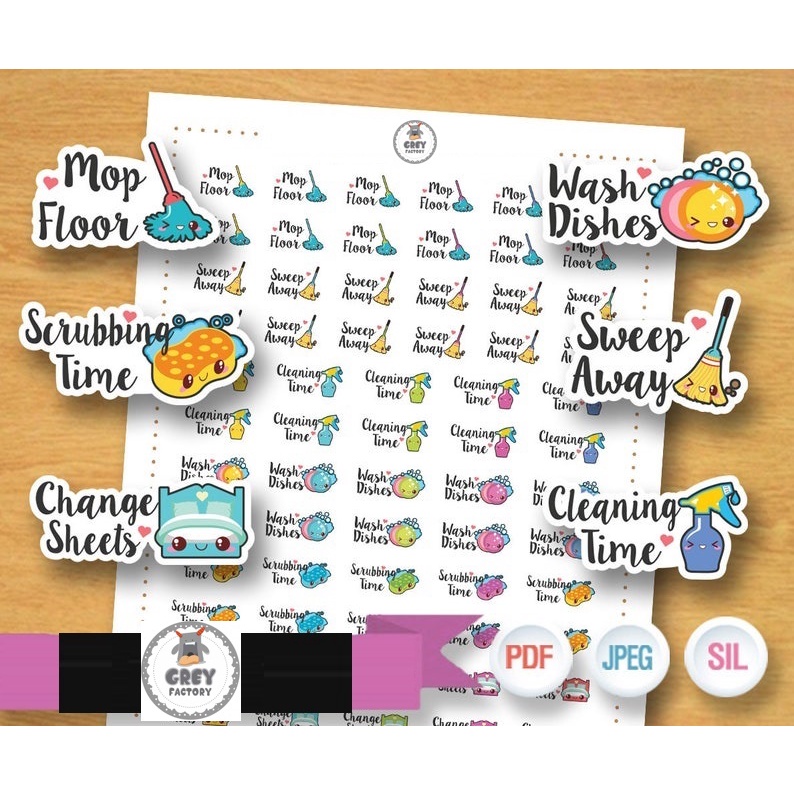 

Stiker Lucu Sticker Stickers Planner - Mop Floor