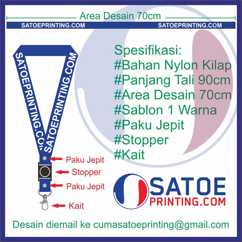 

tali lanyard id card/ name tag sablon untuk sekolah, kantor, travel