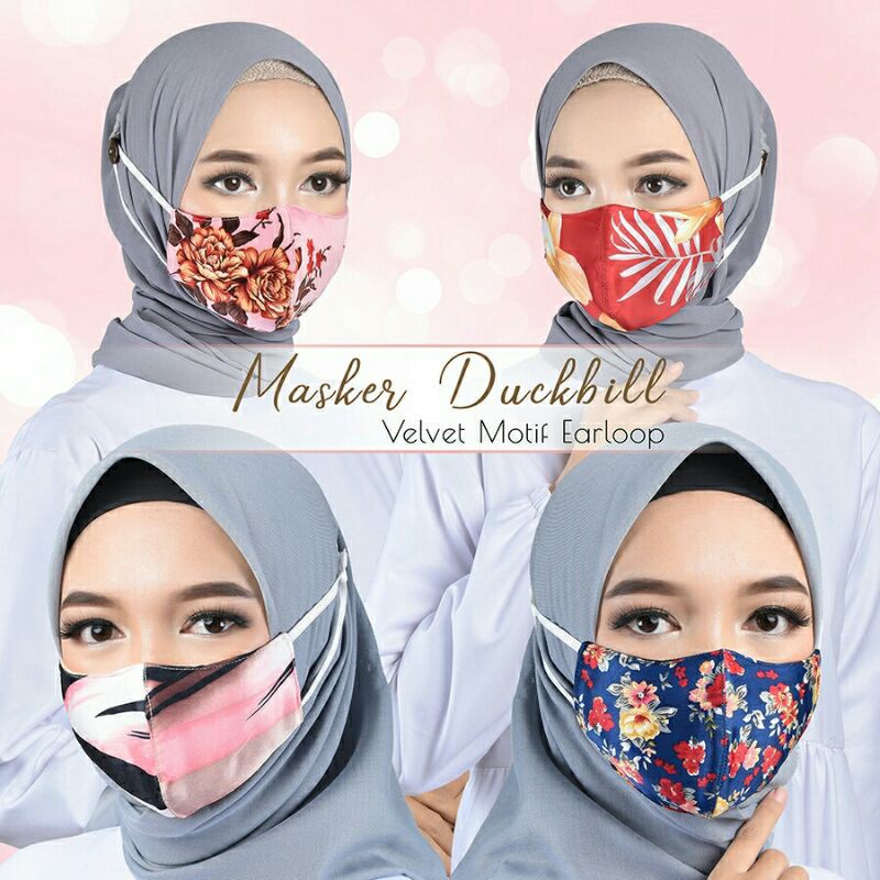Masker Kain Tebal Duckbill Velvet Motif Earloop