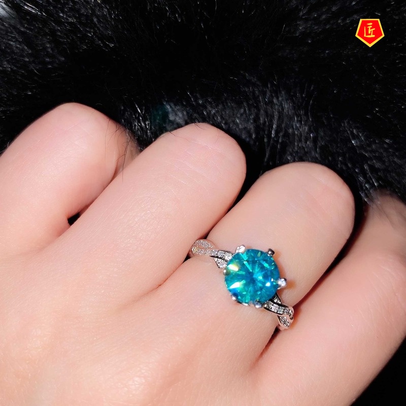 [Ready Stock]Creative Fashion Blue Green Moissanite Ring