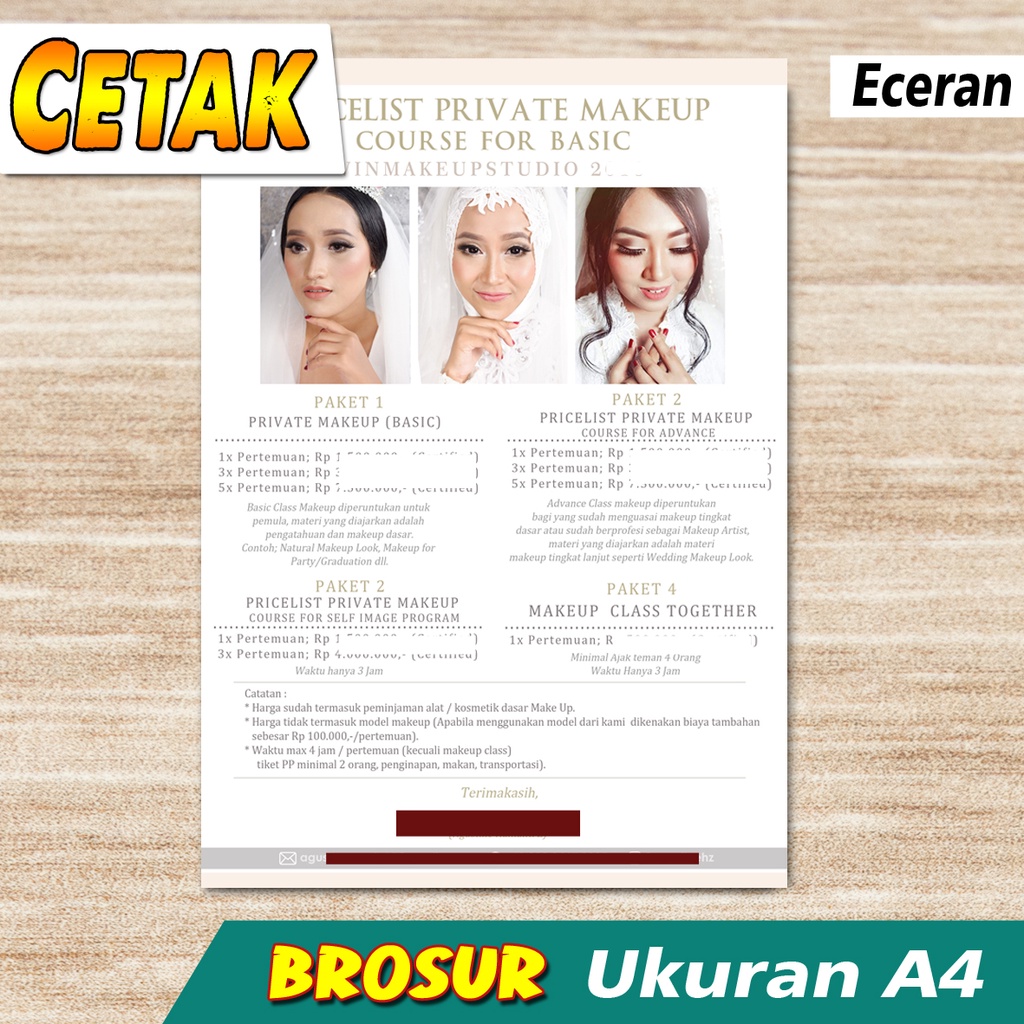 Cetak Brosur Daftar menu Poster Pamflet dan foto ukuran A4