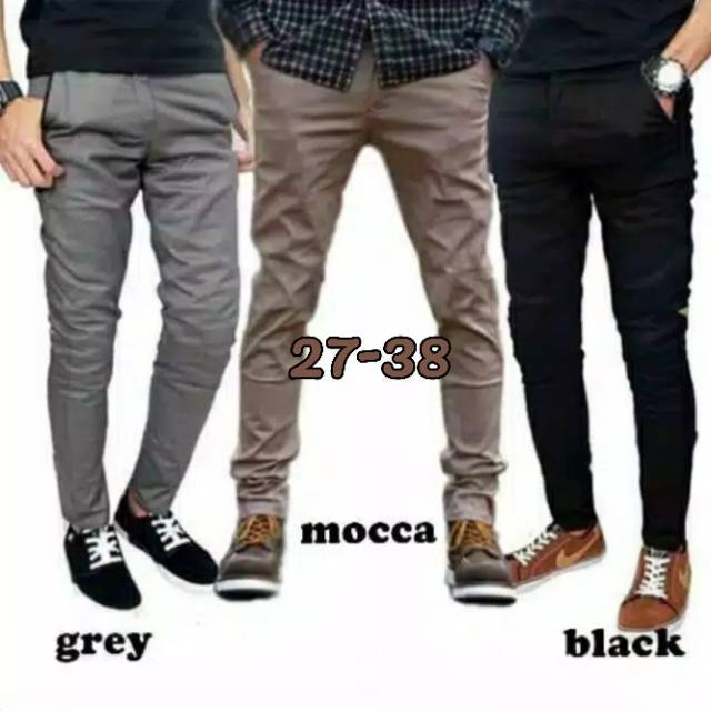 CELANA Pria SLIMFIT Panjang chino KERJA HARIAN HITAM MOCCA ABU GREY KREAM CREAM Sz