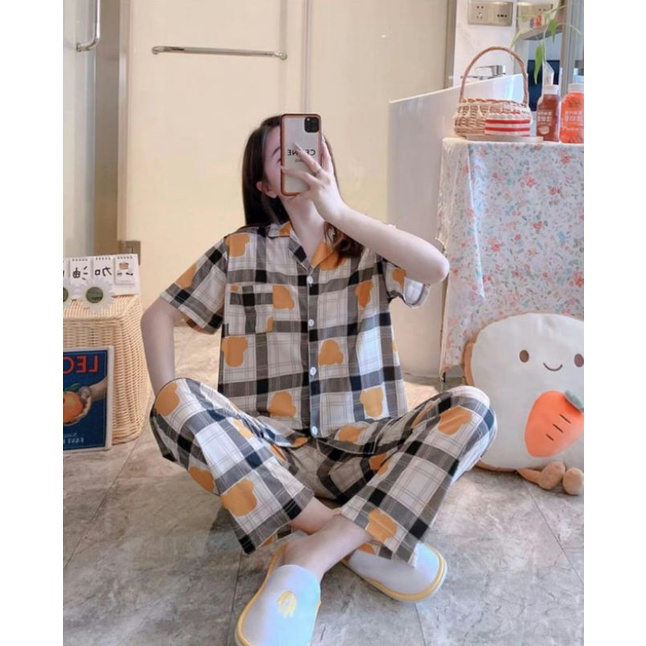 Baju tidur wanita / Piyama Cp baju tidur wanita krah pendek import kotak freesize-Cp.k KOTAKBEAR COFF