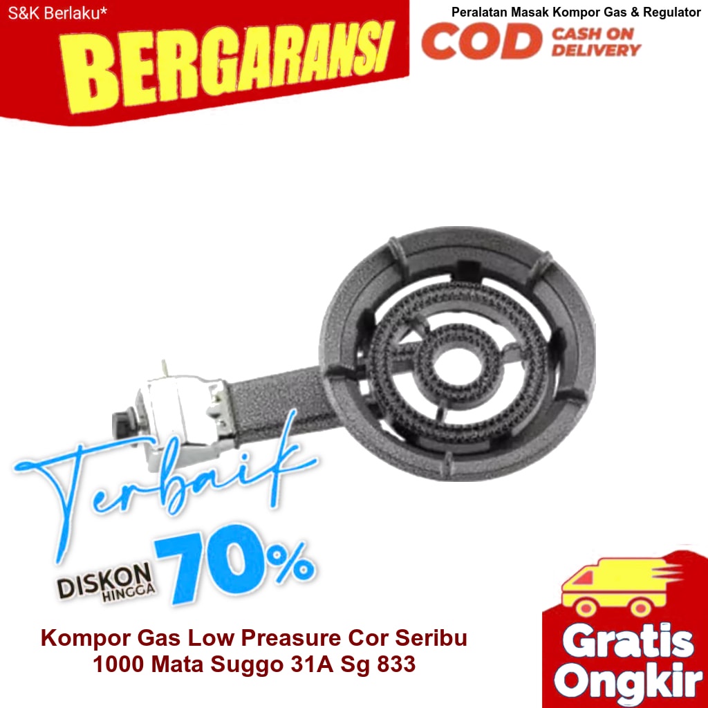 SUGGO kompor gas 1 tungku cor SG-833 komersil api memutar