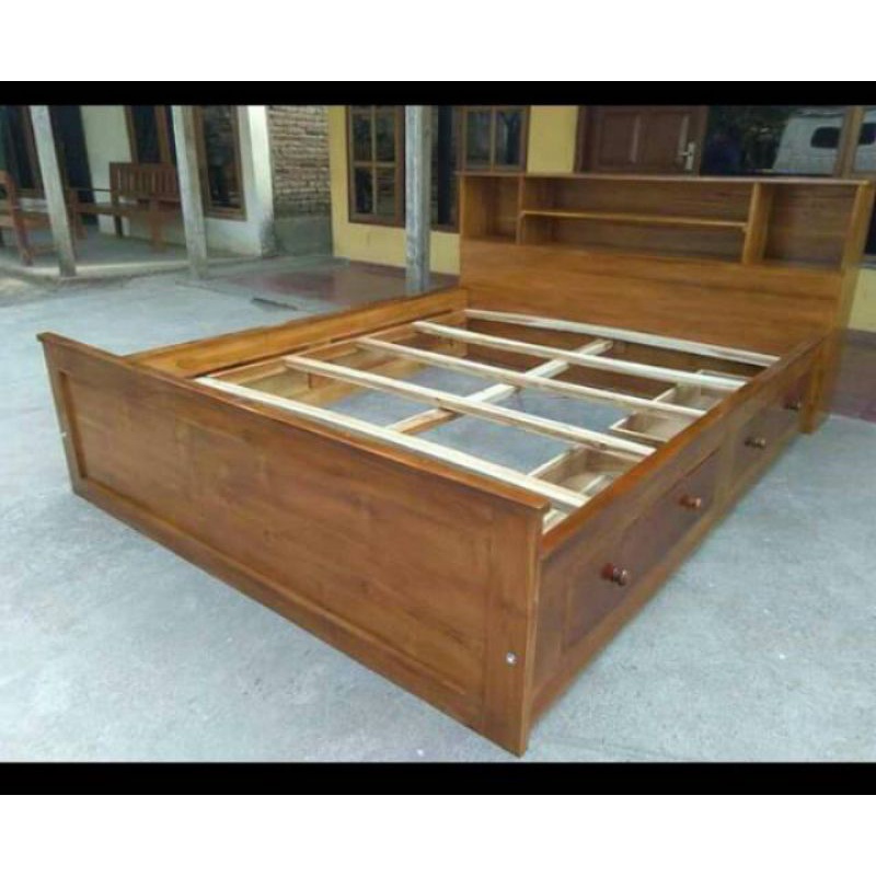 DIPAN JATI LACI 180 X 200 / tempat tidur seprai nomor 1 (BESAR )