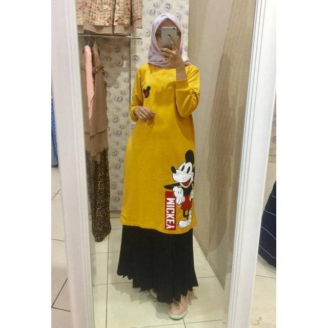 Setelan tunik rok plisket mickey zahwa set keren cantik casual premium original branded