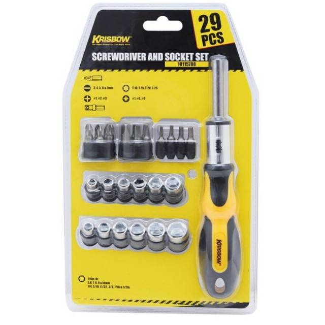 29 pcs krisbow set obeng dan kunci sok impact wrench screwdriver
