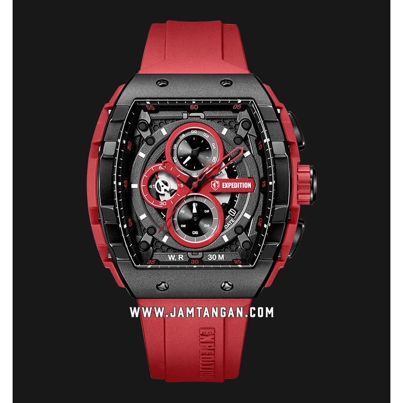 Expedition E 6782 MC RIPBARE Chronograph Black Dial Red Rubber Strap