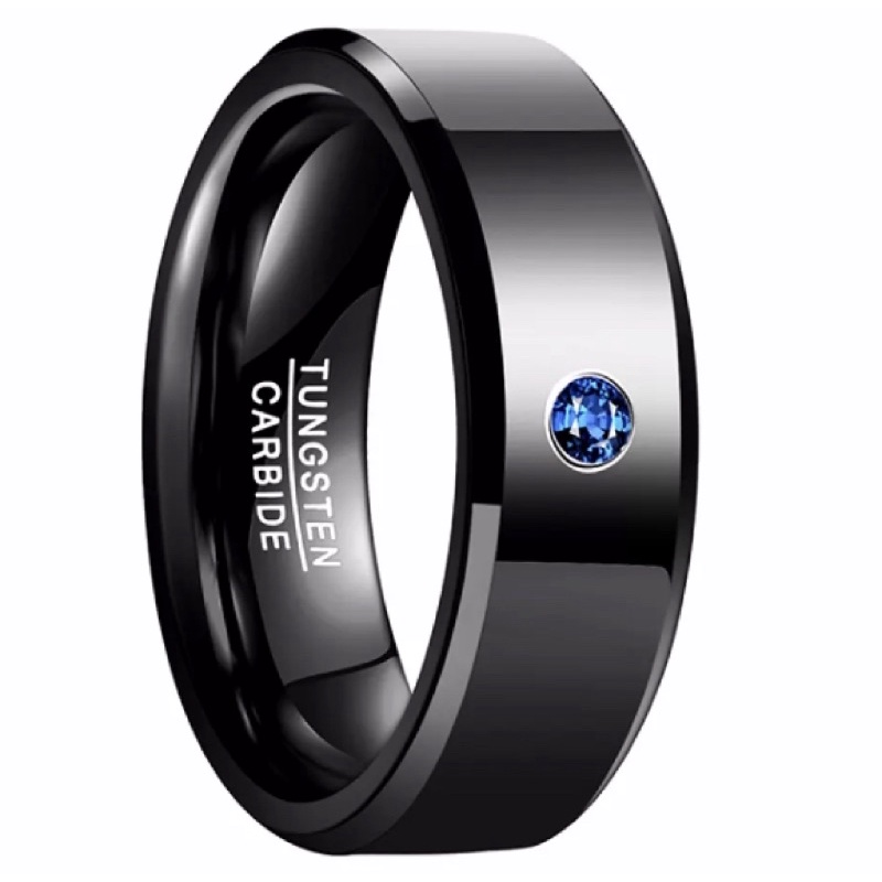 Cincin Tungsten Carbide Original Black Blue Saphire High Premium Quality