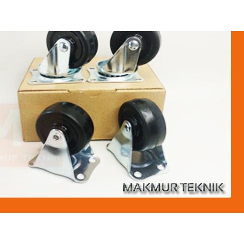 Roda Caster Roda Troli 2 inch Karet - 2 HIDUP +2 MATI