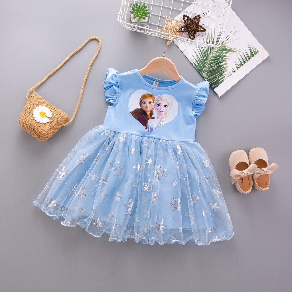 Dress anak perempuan frozen  motif aisha & anna kerudung bahan cotton gaun princess anak cewe import-3