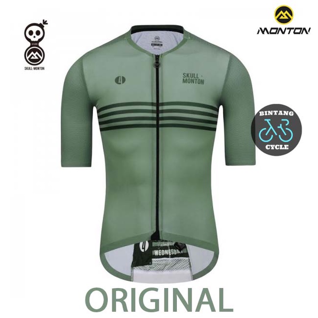 MONTON SKULL WEDNESDAY GRAY GREEN Men Short Sleeve Cycling Jersey Sepeda