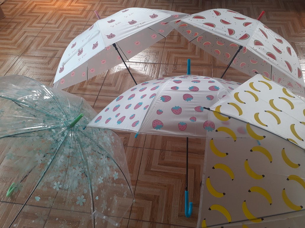 Rajakarta Payung Transparan Standar Tongkat Motif Mix Banyak Karakter Lucu