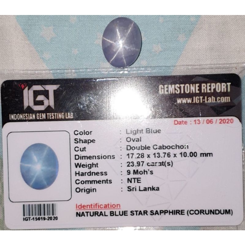 Batu Light Blue Safir 23.97 CT Natural 1057