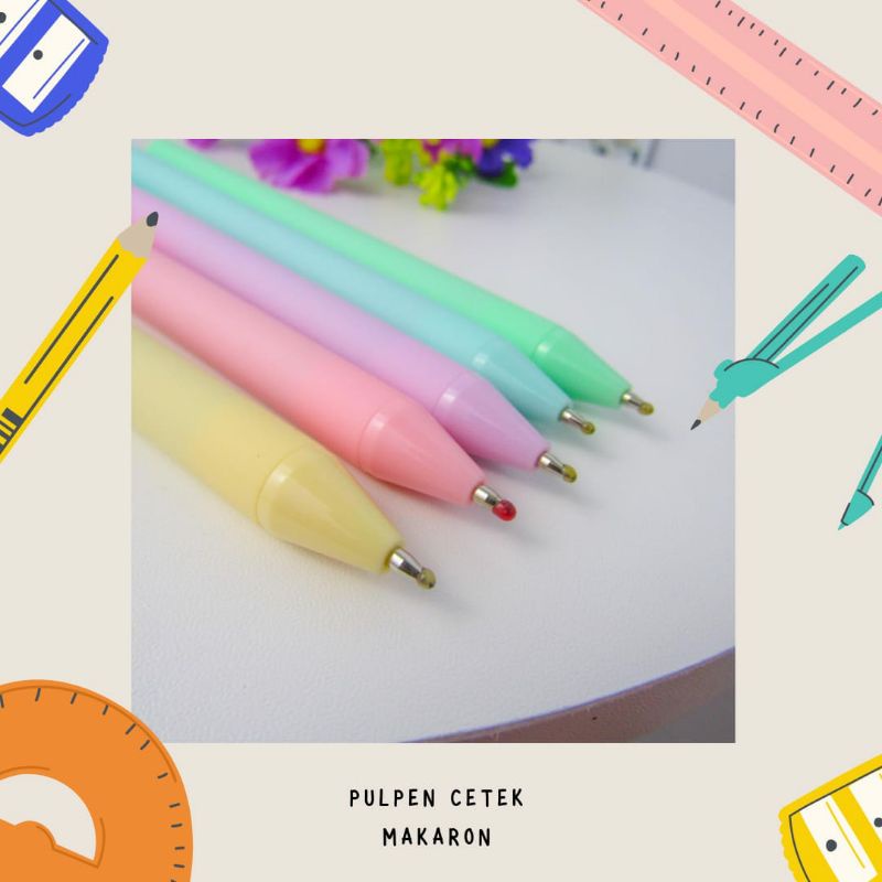 Pen cetek makaron pastel Macaron tinta hitam bolpoint alat tulis kantor warna wari pen lucu imut