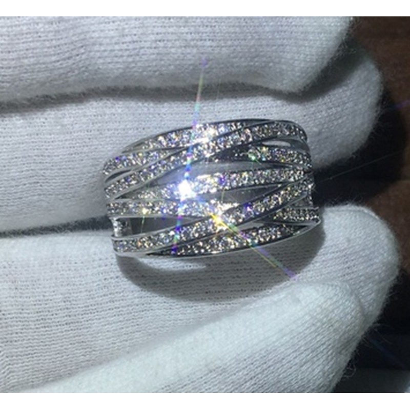 Cincin Sterling Silver   Hias Berlian CZ untuk Wanita / Tunangan / Pernikahan