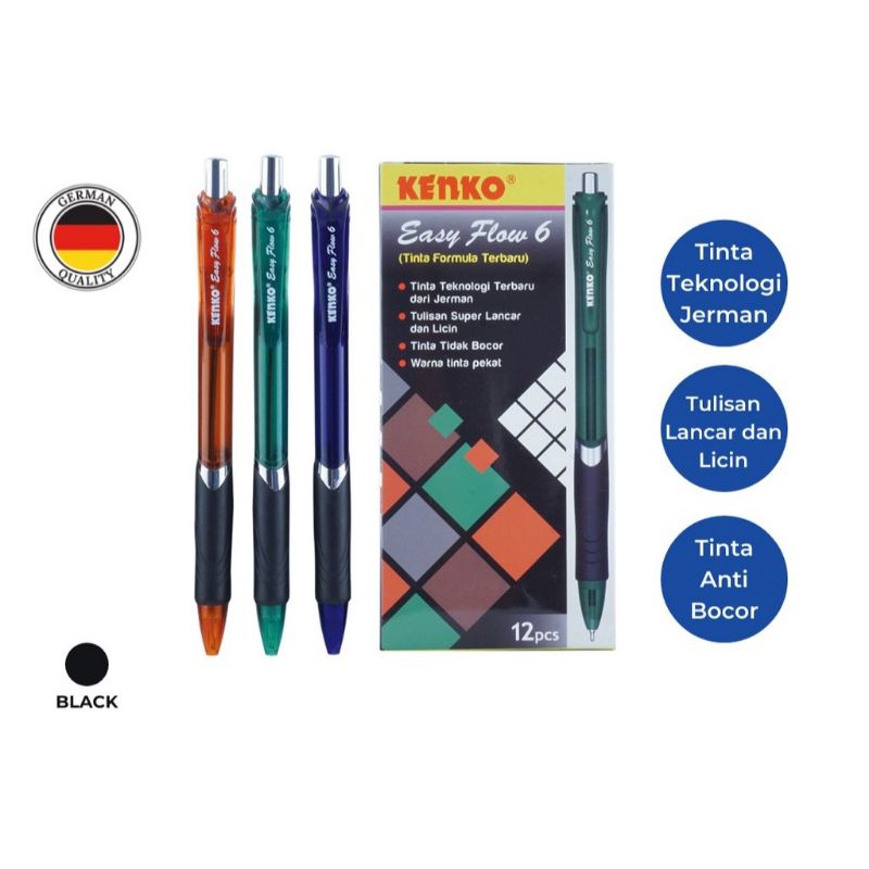 

Pulpen Gel Kenko Easy Flow 6 Tinta Hitam Per Lusin