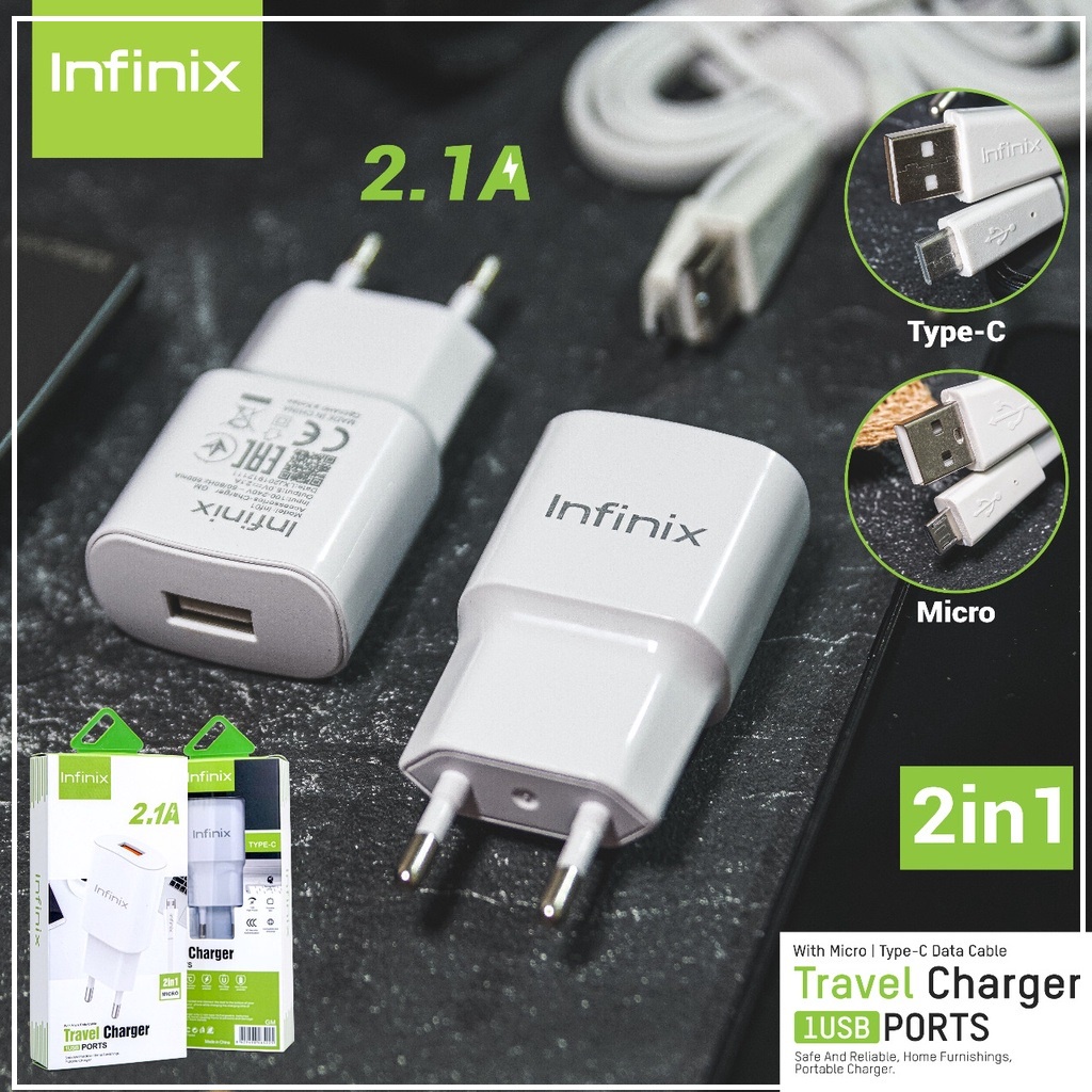 (ba) TC/Travel Charger Infinix 2.1 A Original 100% Micro&amp;Type C