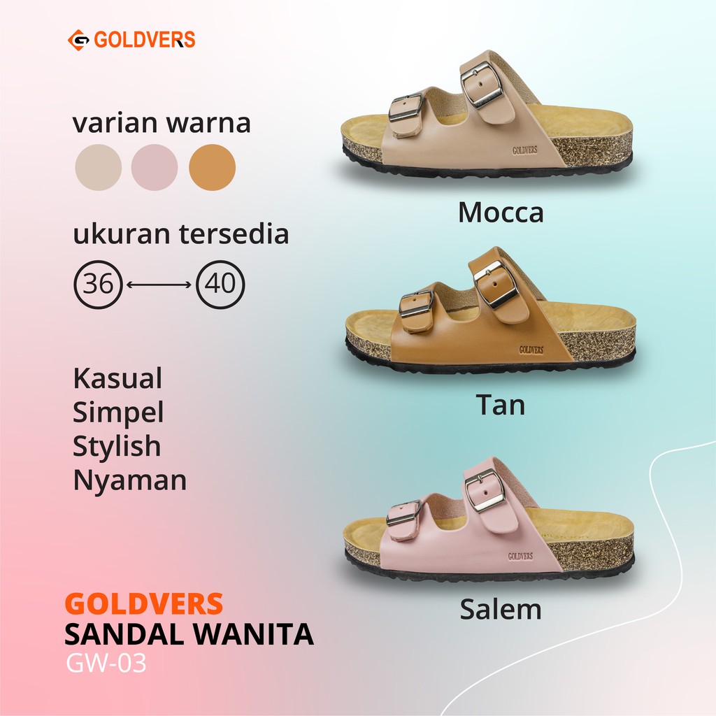 Goldvers Sandal Selop Wanita Synthetic leather PVC - Ukuran 36 sampai 40 ( Cream Coklat Pink )