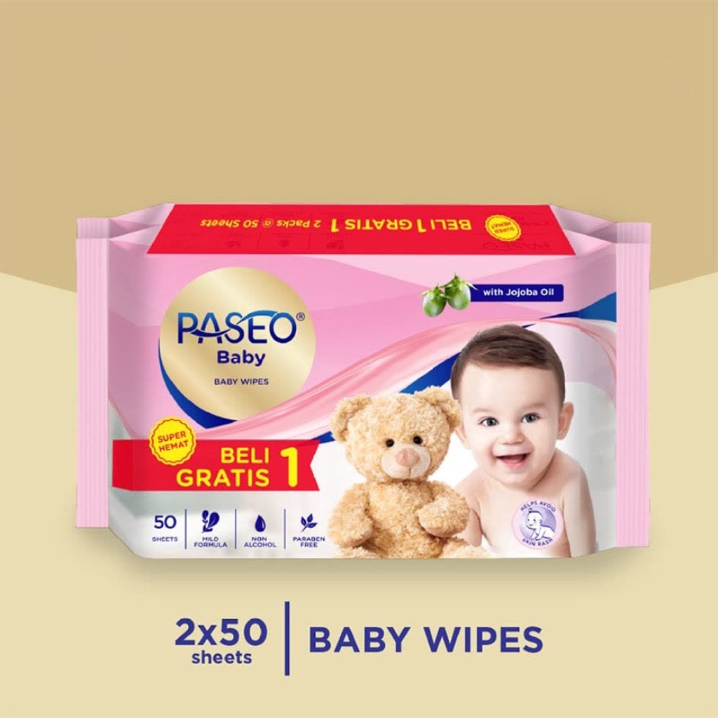 Tisu Basah PASEO Buy 1 Get 1 (Kemasan Banded) PASEO Baby Wipes Pink tisu basah PASEO kuning Tisu basah PASEO beli 1 gratis 1 banded Jojoba sepasang isi 2 tissue basah Chamomile PASEO