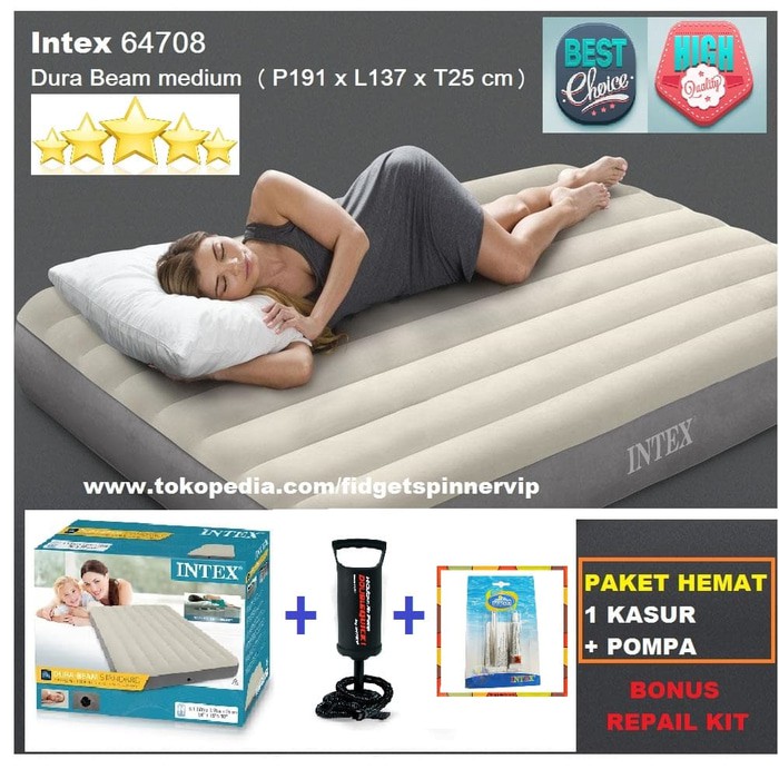 PAKET MURAH Kasur Angin  Pompa  Repail Kit Intex DuraBeam Double 64708