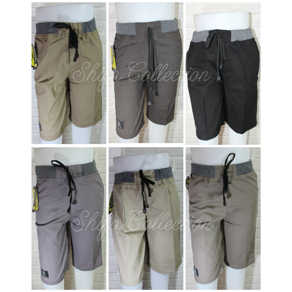 Celana Pendek Pria Dewasa Chinos RIB Bahan Twill Combed Diamond, Ukuran 27-38 (BB ± 40-100 kg)