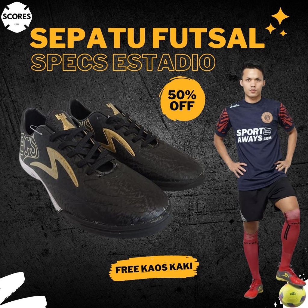 Sepatu Spatu Futsal Specs Estadio Pro In Terbaru Kualitas Premium Grade Original Warna Hitam Gold Pu