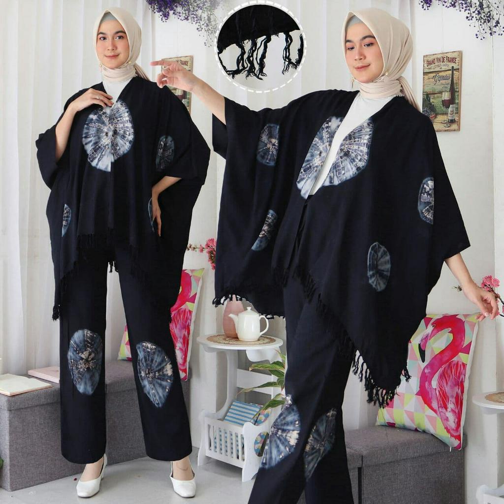 Ronche Makiyah Set - One Set Wanita Jumbo Rayon Premium Setelan Wanita Batik Waka Waka Set Celana Kekinian LD 140 cm