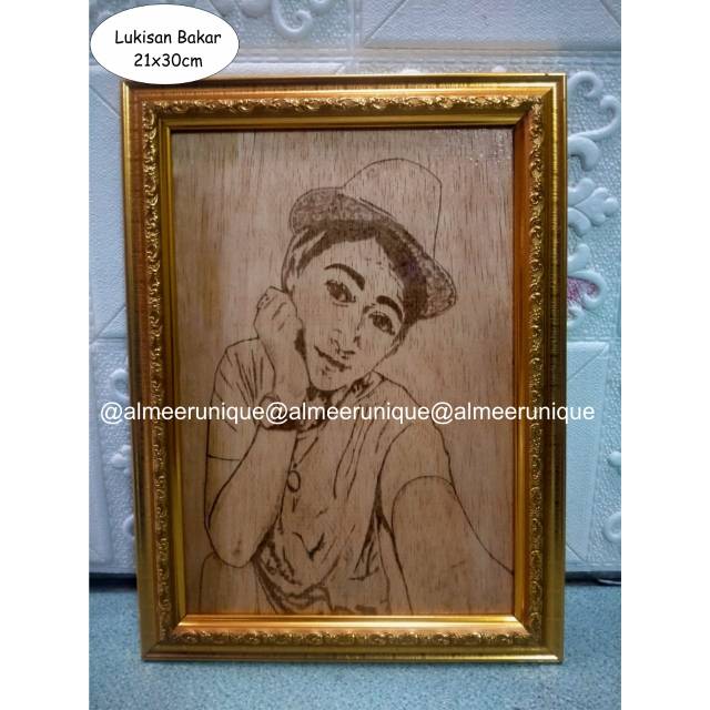 Lukisan phyrografi Lukisan Bakar Kado Wisuda Kado Pernikahan Free Double Frame Free Request Custom