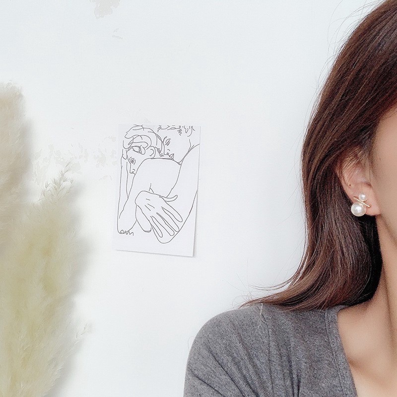 Anting Tusuk Model Mutiara Ganda untuk Wanita korea