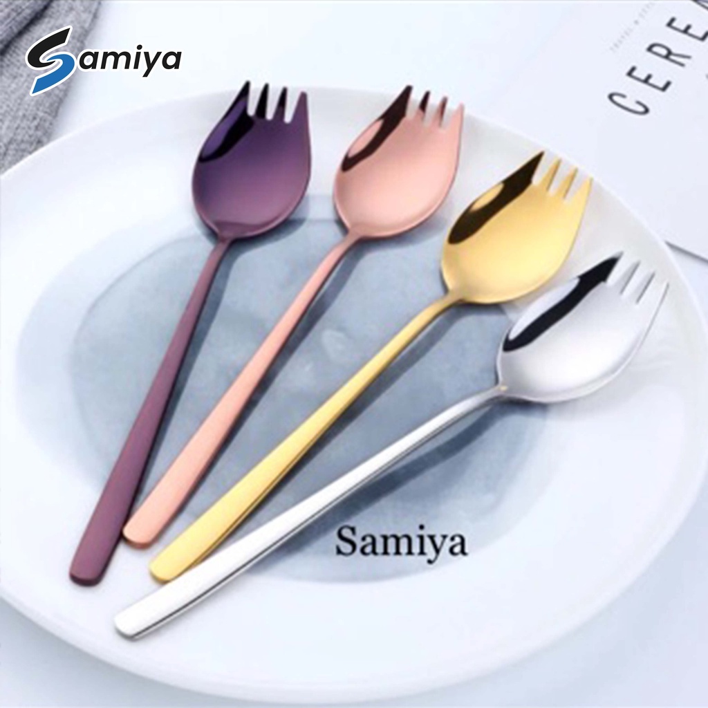 Salad spoon / sendok garpu korea 2 in 1 / sendok mie / spaghetti noodle spoon / sendok buah