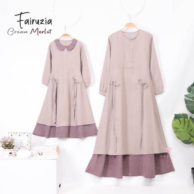 Family Set Ahzarayy Fairuz Fairuzia Cream Merlot Ahzarayy Koko Gamis Couple Famset Lebaran 2020