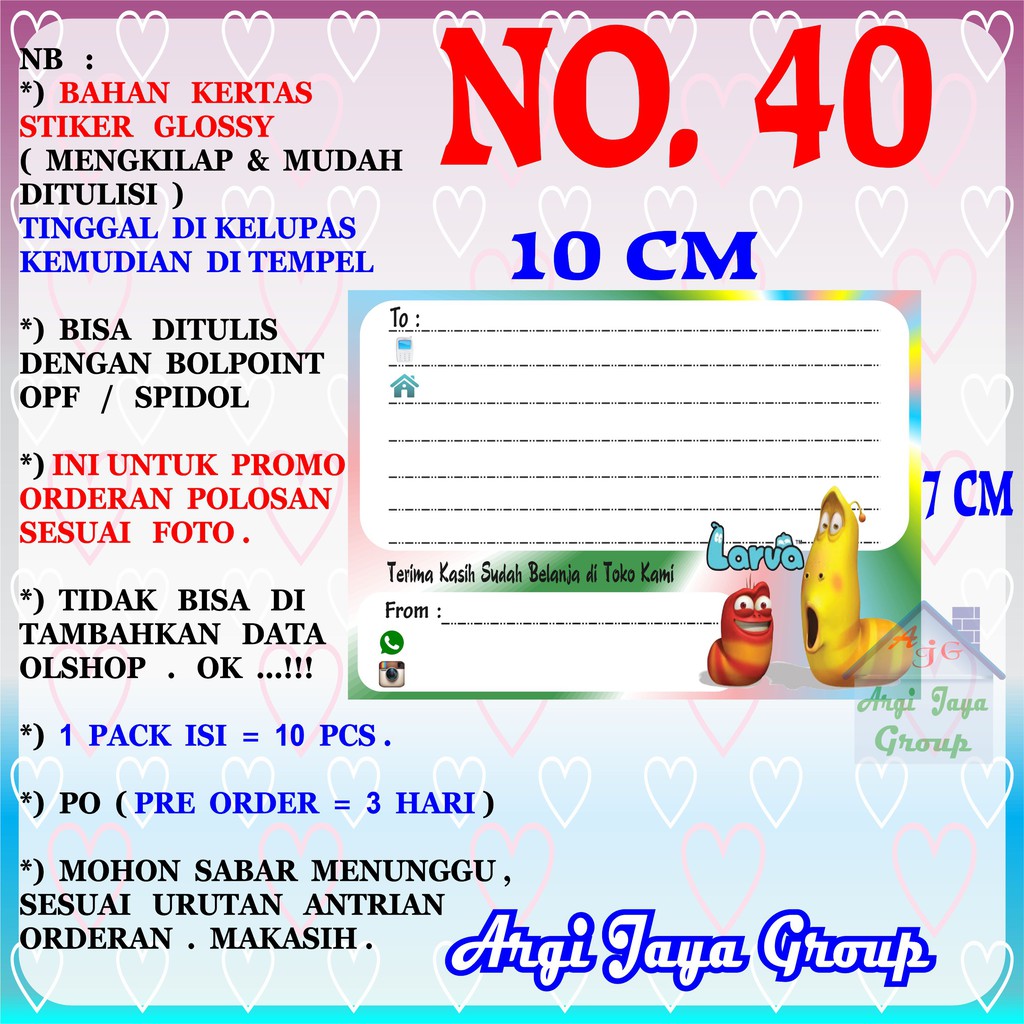 

Promo!Stiker Label Pengiriman Polosan No = 40 (10x7cm) 1 Pack = 10 Pcs