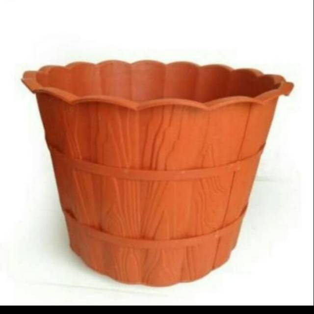 COD - POT BUNGA JUMBO 40 CM MOTIF KAYU 40cm TERMURAH