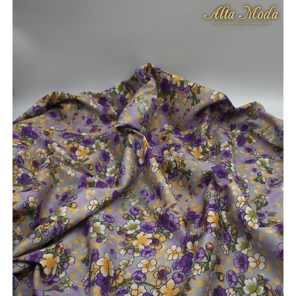 

Alta Moda Katun Motif Fancy Floral Petals Purple Orange - Grey Kain Premium (0.5M)