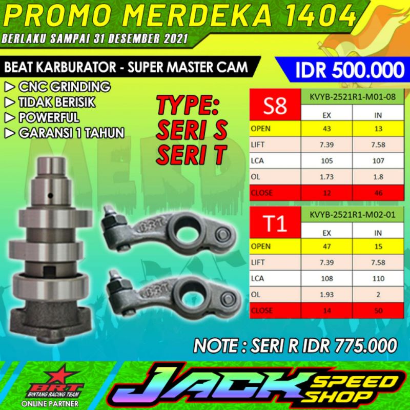 NOKEN AS BRT BEAT KARBU / SCOOPY KARBURATOR / SPACY S8 T1 R1 MASTER CAM KEM TIPE TYPE SERI S T R STA
