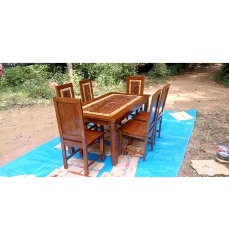 meja makan jati koin