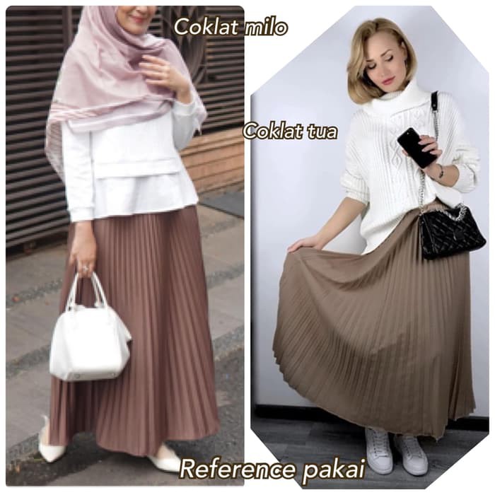 Chamele Rok Panjang Model Plisket Bahan Tebal Tidak Terawang High Quality