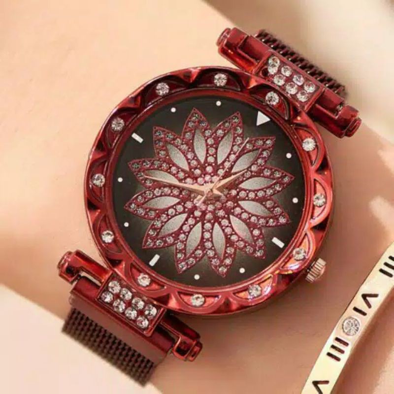 (Grosir)Jam Tangan Wanita Bunga Strap Magnet(Terima Cod)