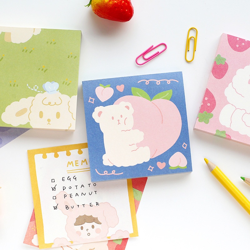 100 Pcs / Set Sticky Note Motif Kelinci Beruang Warna-Warni Gaya Korea Untuk Perlengkapan Sekolah